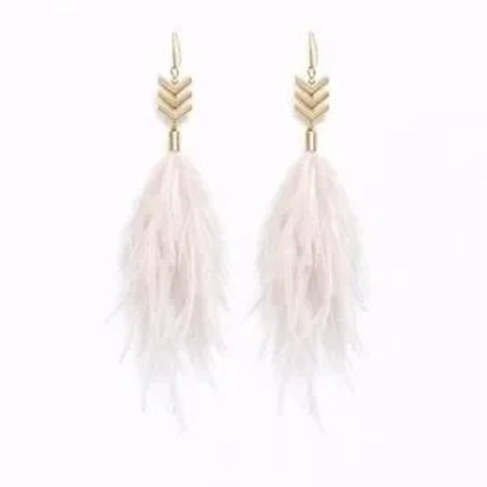 ?? Gold and Pink Feather Earrings